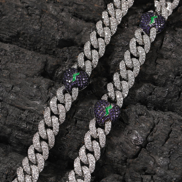 9mm Purple Broken Heart Diamond Cuban Chain hip hop jewelry CustomDiamJewel