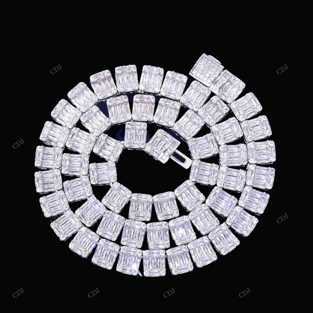 Moissanite Baguette Cube Silver Chain Gift For Women CustomDiamJewel