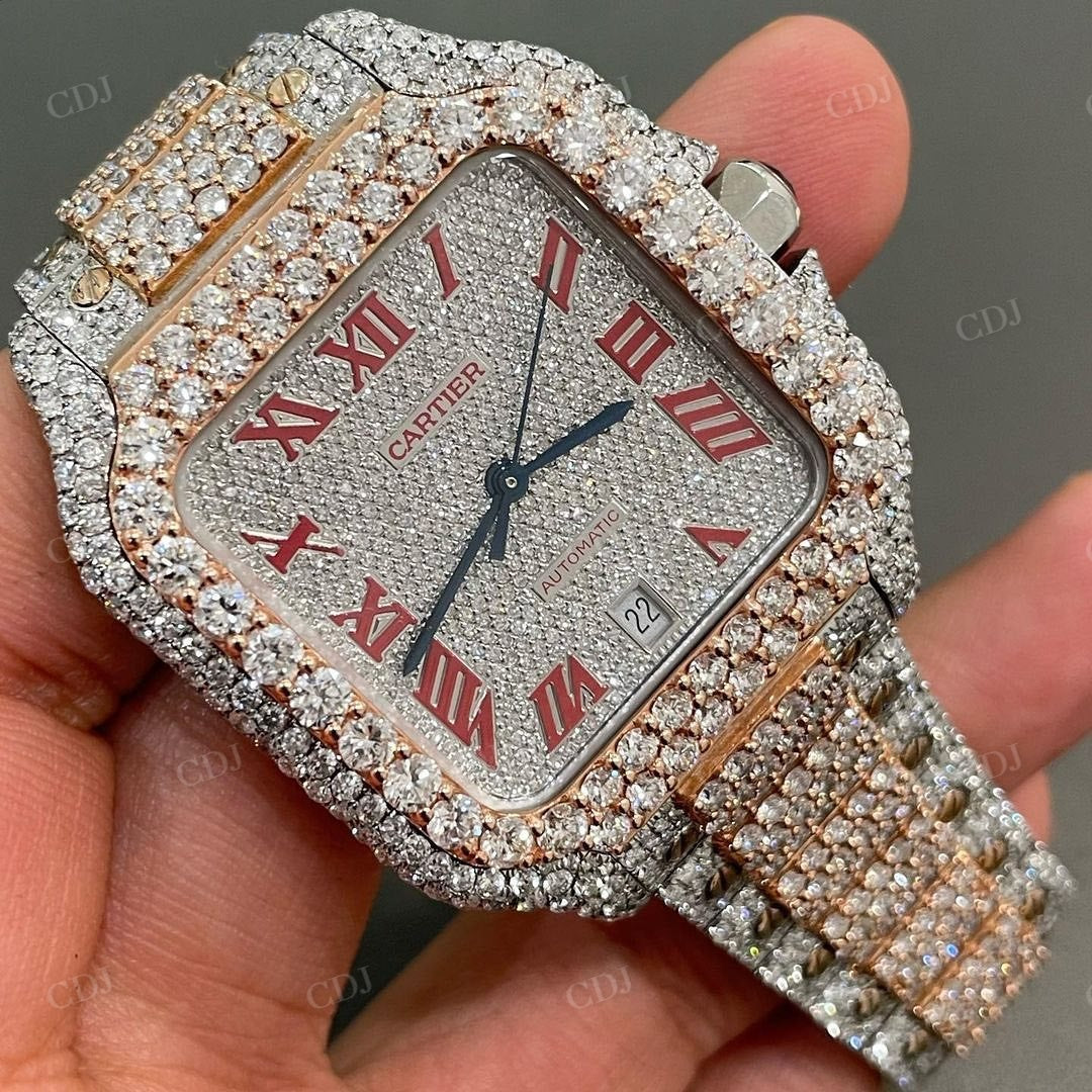 Fully Iced Out Diamond Cartier Hip Hop Moissanite Watch customdiamjewel