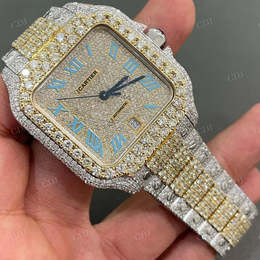Hip Hop Diamond Two Tone Cartier Wrist Moissanite Watch customdiamjewel