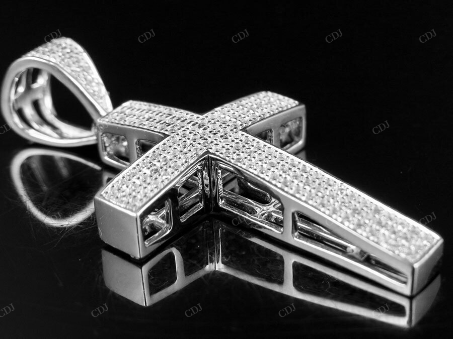 Men's 14K White Gold Lab Grown Diamond Dome Cross Pendant Hip Hop Pendent CustomDiamJewel