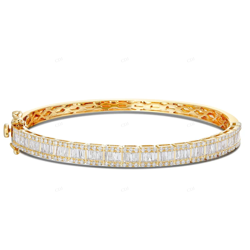 Round & Baguette Cut VVS Moissanite Unique Bangel Bracelet CustomDiamJewel