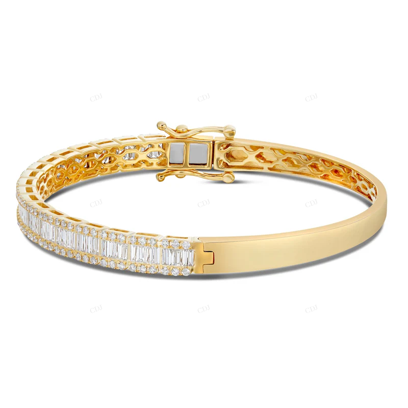 Round & Baguette Cut VVS Moissanite Unique Bangel Bracelet CustomDiamJewel