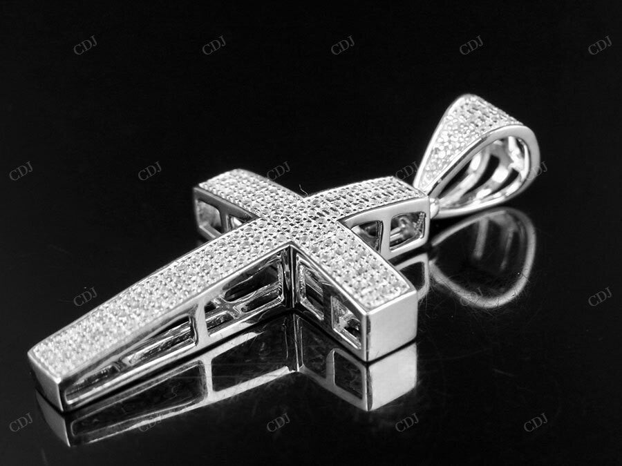 Men's 14K White Gold Lab Grown Diamond Dome Cross Pendant Hip Hop Pendent CustomDiamJewel