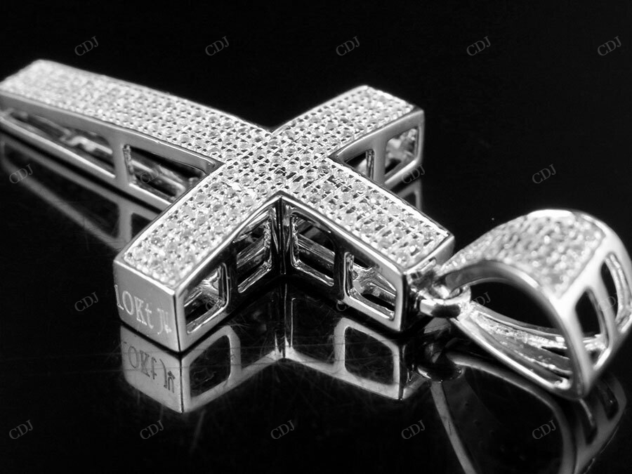 Men's 14K White Gold Lab Grown Diamond Dome Cross Pendant Hip Hop Pendent CustomDiamJewel