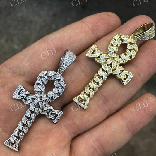 Diamond Ankh Cuban Link Cross 14K Gold Pendant  customdiamjewel   