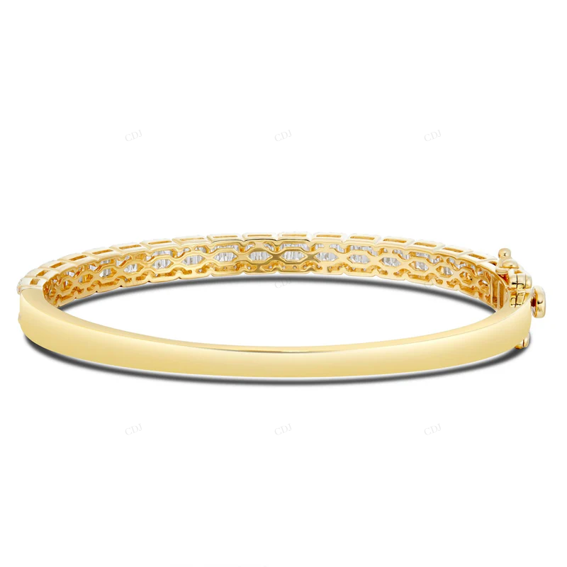 Round & Baguette Cut VVS Moissanite Unique Bangel Bracelet CustomDiamJewel