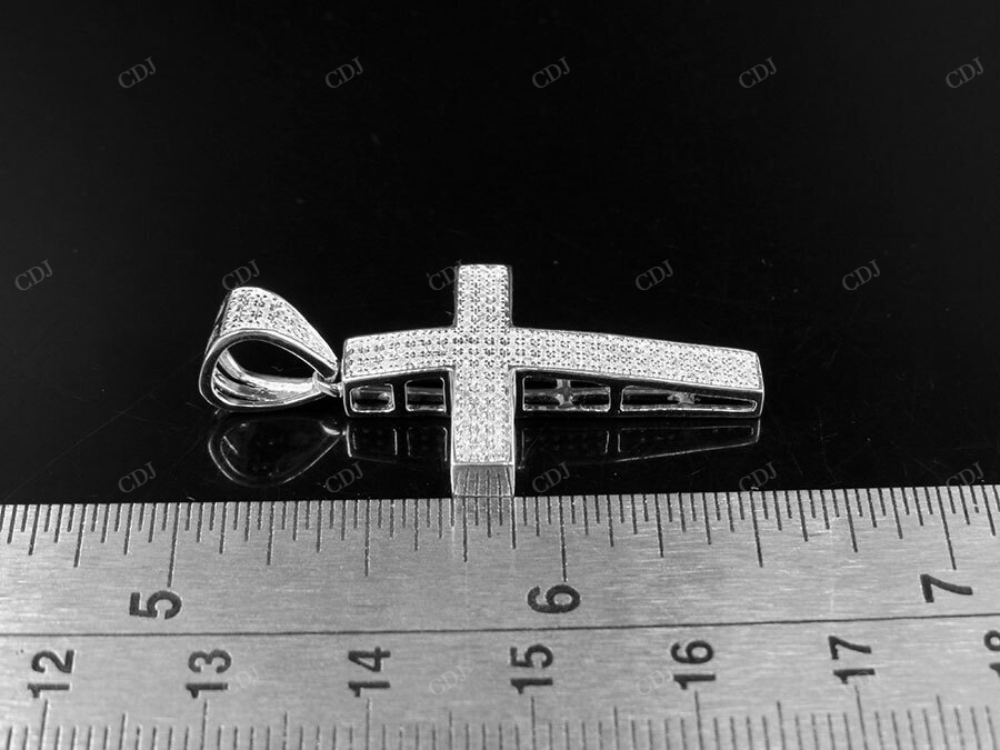 Men's 14K White Gold Lab Grown Diamond Dome Cross Pendant Hip Hop Pendent CustomDiamJewel