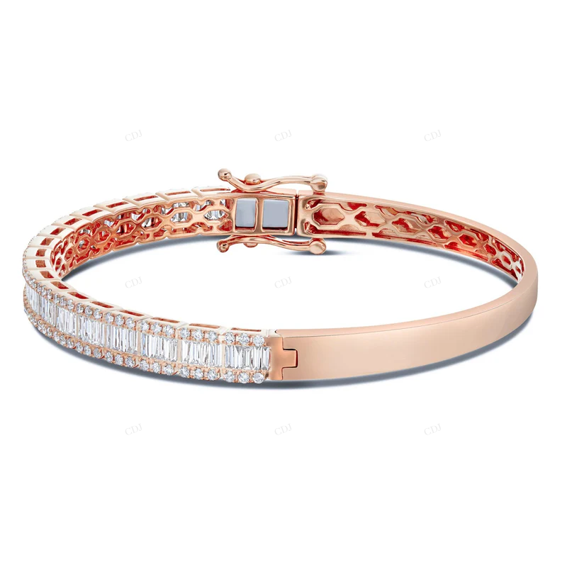 Round & Baguette Cut VVS Moissanite Unique Bangel Bracelet CustomDiamJewel