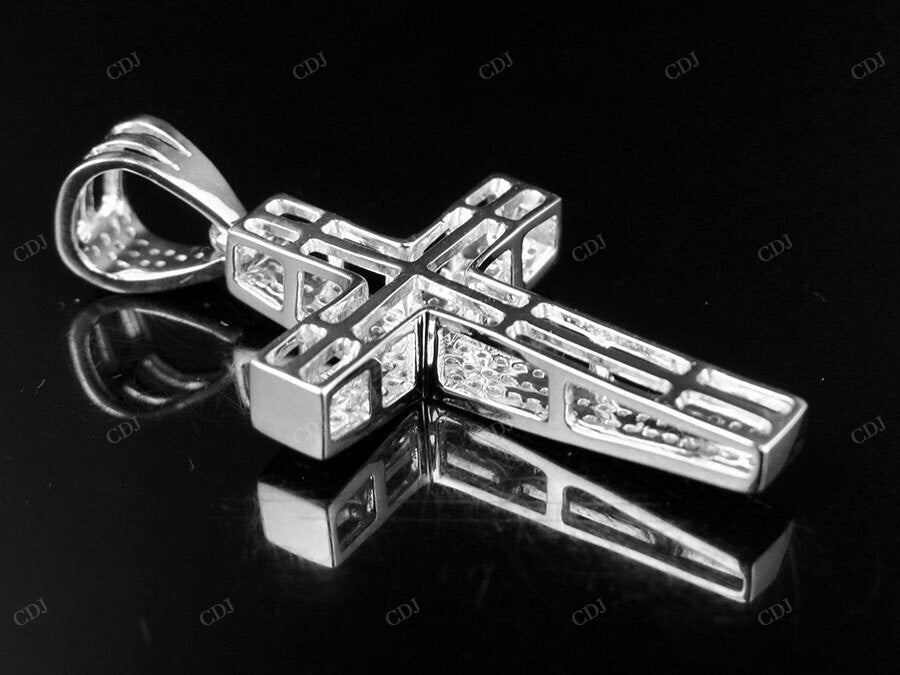 Men's 14K White Gold Lab Grown Diamond Dome Cross Pendant Hip Hop Pendent CustomDiamJewel
