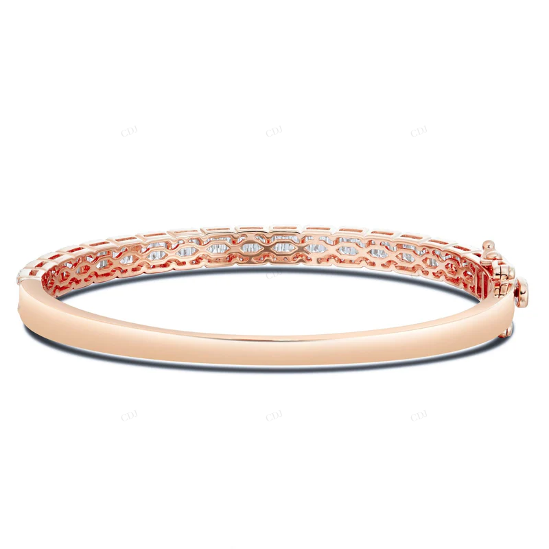 Round & Baguette Cut VVS Moissanite Unique Bangel Bracelet CustomDiamJewel