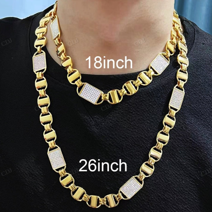 14mm Square Clustered Mariner Link Cuban Chain hip hop jewelry CustomDiamJewel