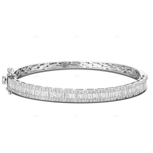Round & Baguette Cut VVS Moissanite Unique Bangel Bracelet CustomDiamJewel
