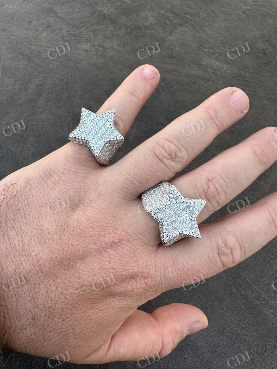 Iced Out Baguette Star Hip Hop Ring  customdiamjewel   