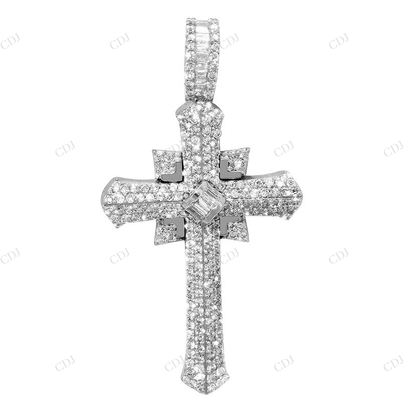 Designer Lab Grown Diamond 10K White Gold Cross Pendant Hip Hop Pendent CustomDiamJewel