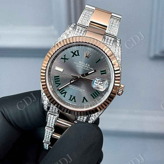 Rose White Plain Bezel Custom Rolex Moissanite Watch customdiamjewel