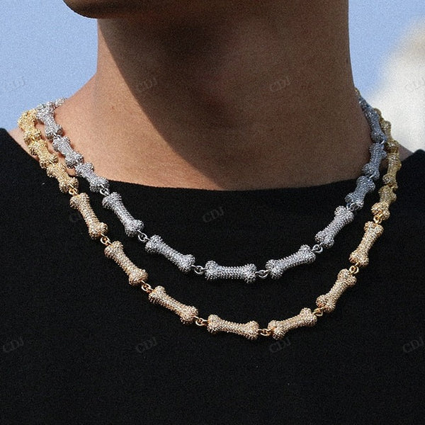 8MM Iced Out Moissanite Bone Link Chain hip hop jewelry CustomDiamJewel