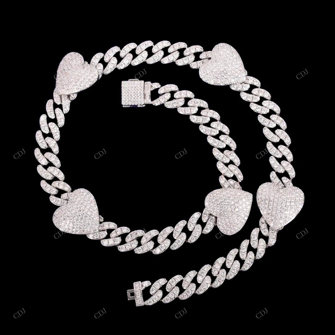 925 Silver Heart Cuban Link Chain Anniversary Gift CustomDiamJewel