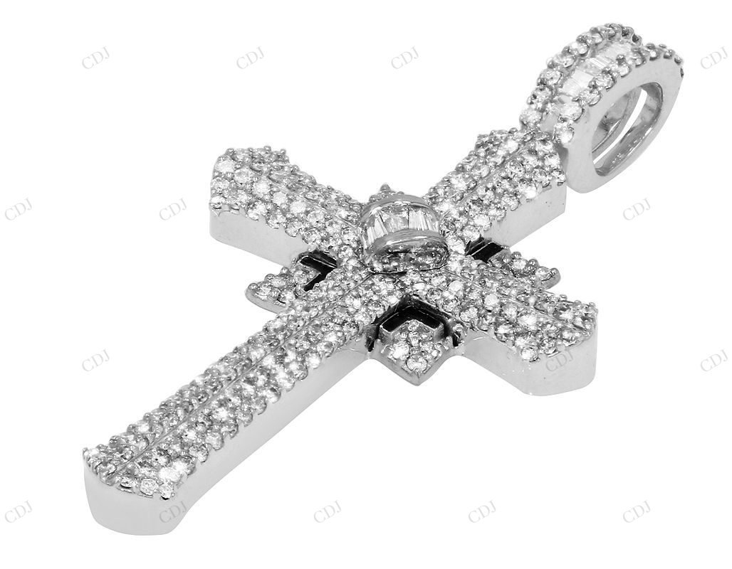 Designer Lab Grown Diamond 10K White Gold Cross Pendant Hip Hop Pendent CustomDiamJewel