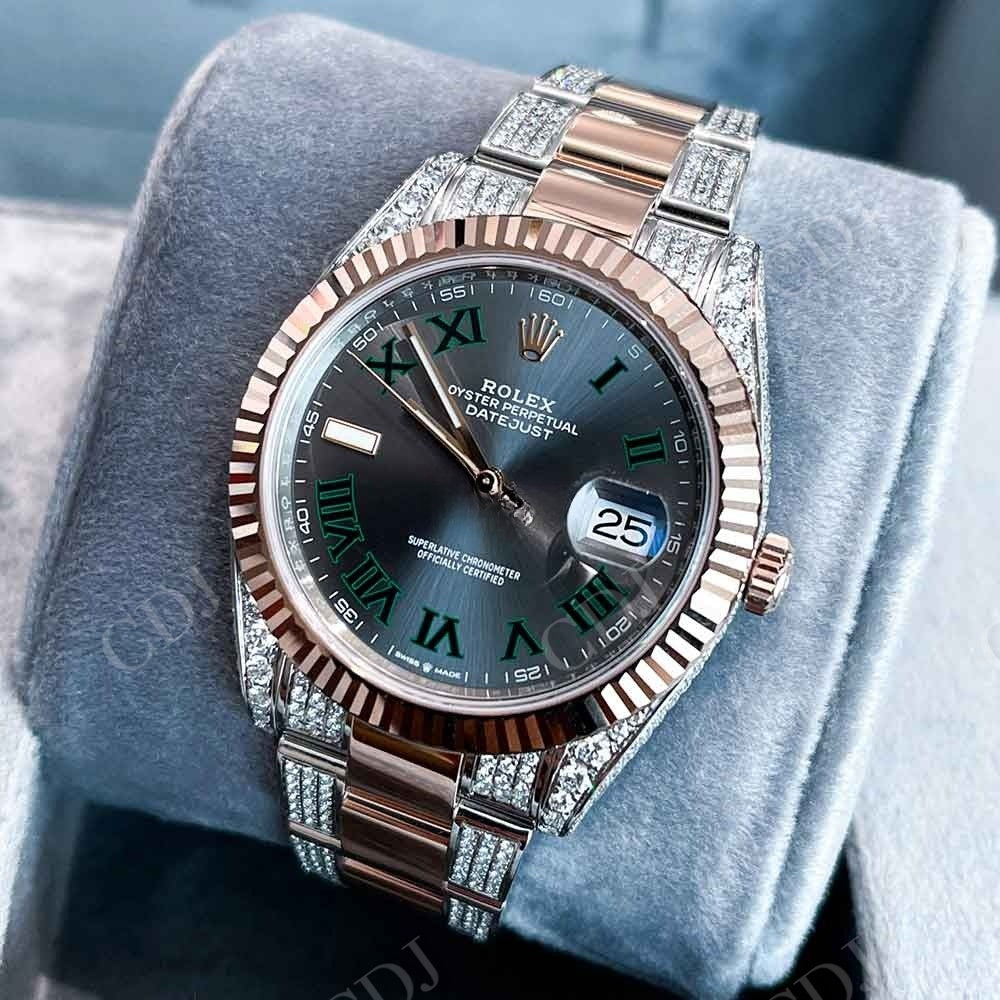 Rose White Plain Bezel Custom Rolex Moissanite Watch customdiamjewel