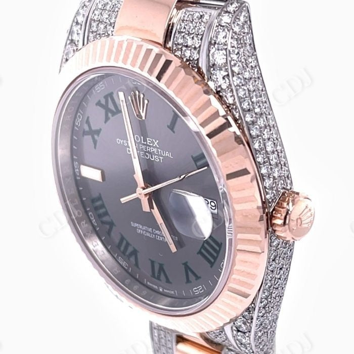 Rose White Plain Bezel Custom Rolex Moissanite Watch customdiamjewel