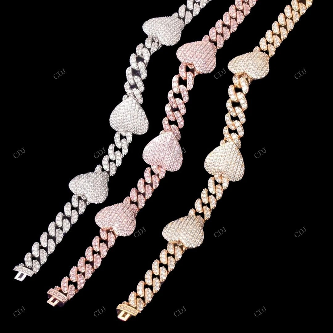 925 Silver Heart Cuban Link Chain Anniversary Gift CustomDiamJewel