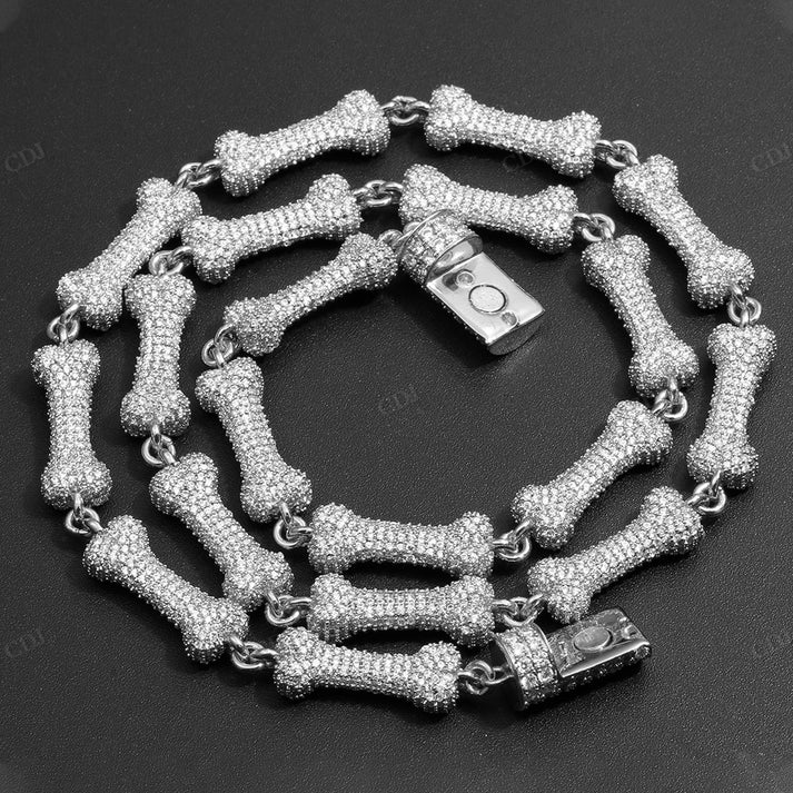 8MM Iced Out Moissanite Bone Link Chain hip hop jewelry CustomDiamJewel