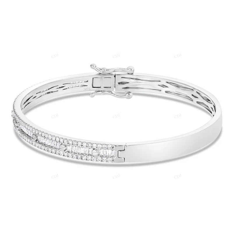 925 Sterling Silver Baguette & Round Cut Diamond Bengal Bracelet CustomDiamJewel