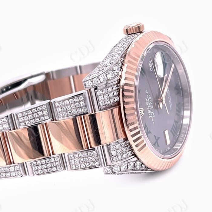 Rose White Plain Bezel Custom Rolex Moissanite Watch customdiamjewel