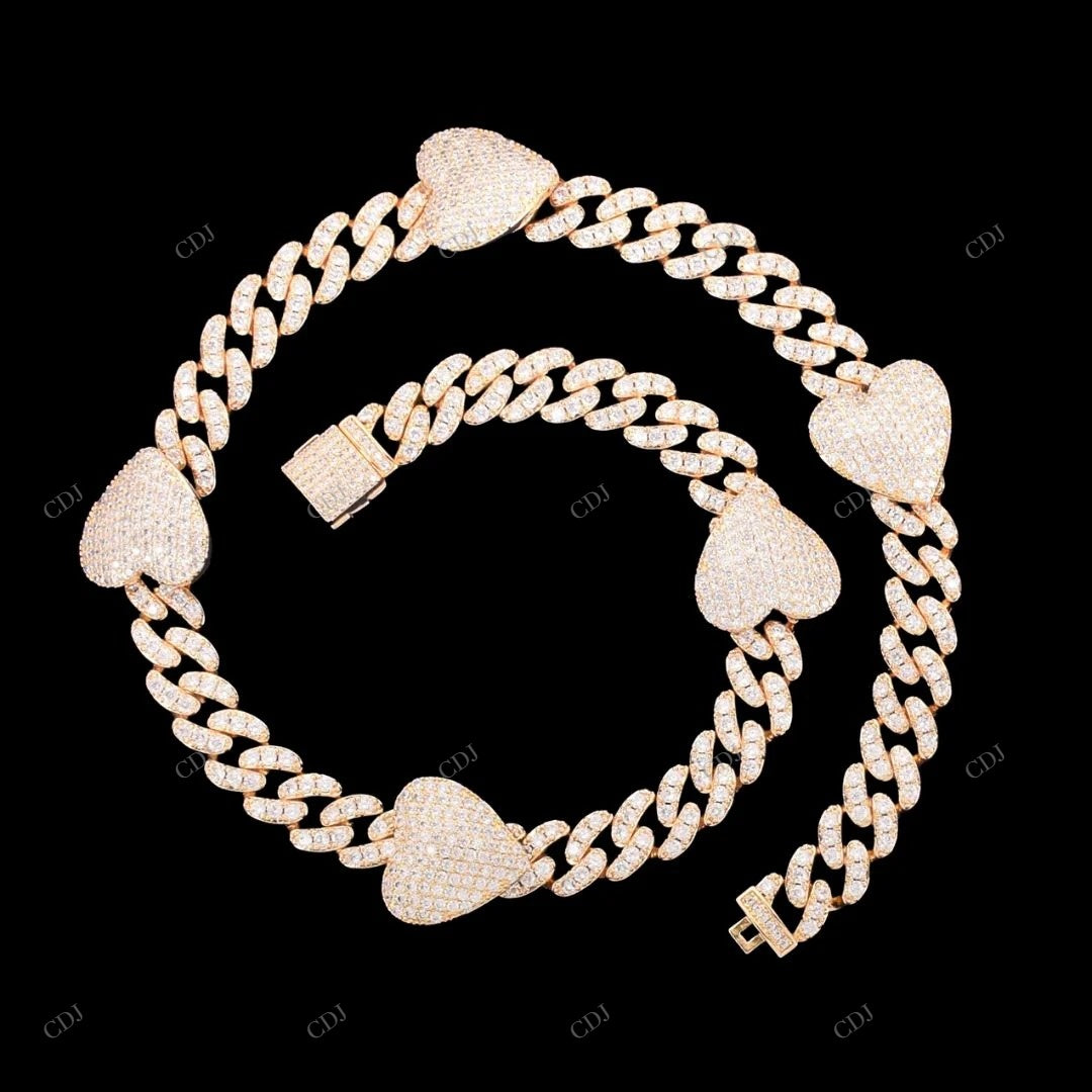 925 Silver Heart Cuban Link Chain Anniversary Gift CustomDiamJewel