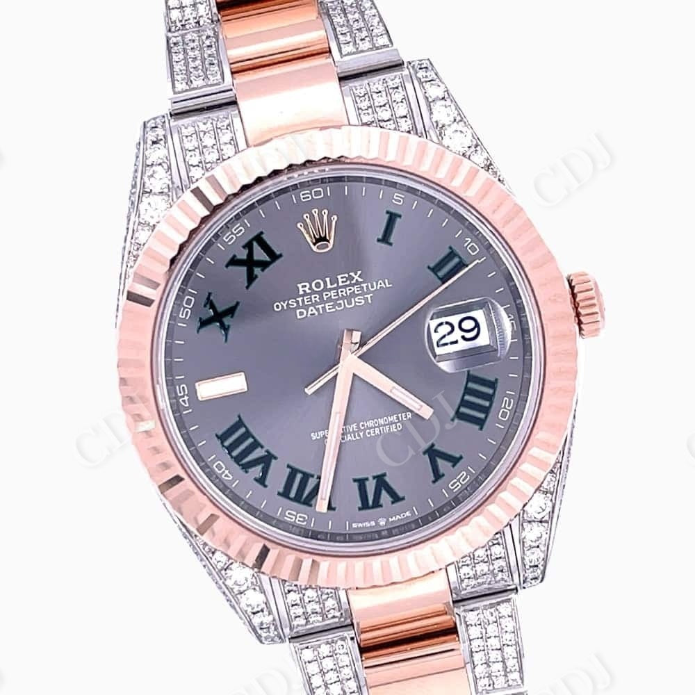 Rose White Plain Bezel Custom Rolex Moissanite Watch customdiamjewel