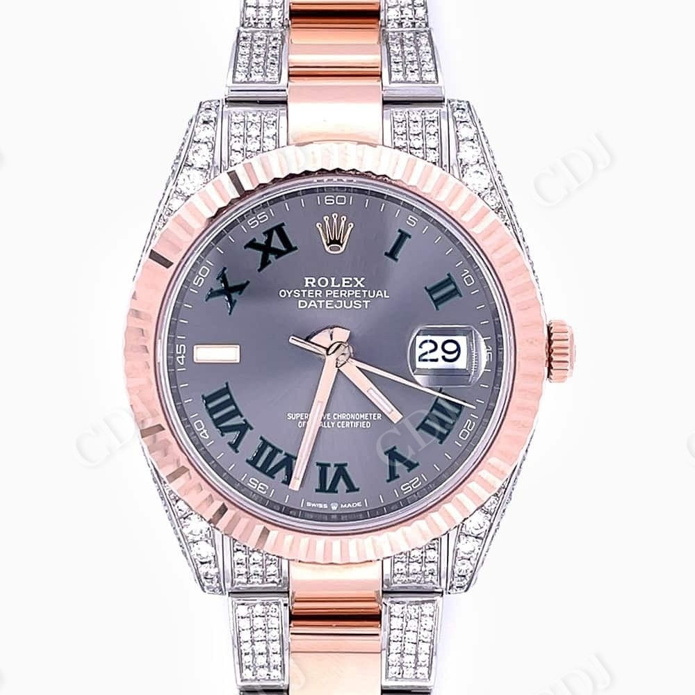Rose White Plain Bezel Custom Rolex Moissanite Watch customdiamjewel