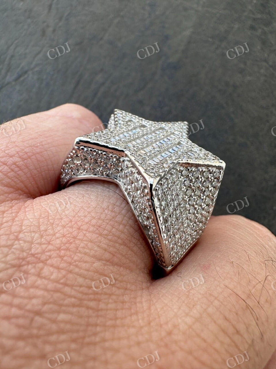 Iced Out Baguette Star Hip Hop Ring  customdiamjewel   