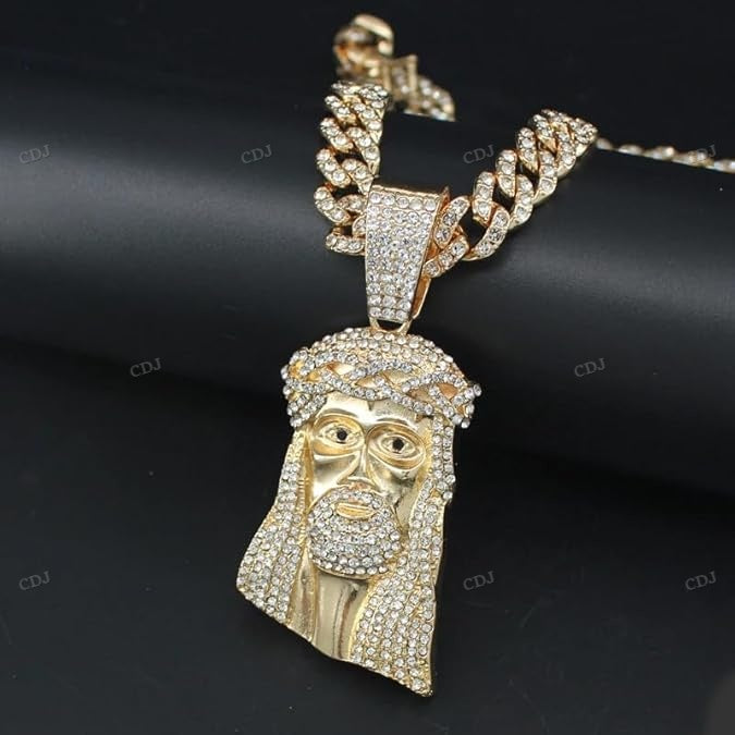 Hip Hop Gold Plated Iced Out Jesus Pendant hip hop jewelry CustomDiamJewel