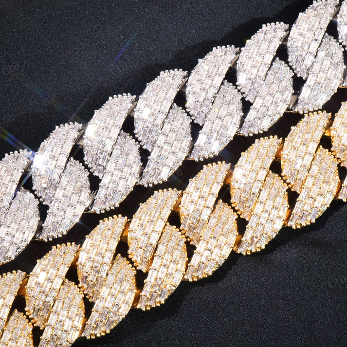 23mm Clustered Baguette Diamond Cuban Link Chain hip hop jewelry CustomDiamJewel