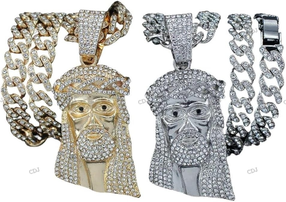 Hip Hop Gold Plated Iced Out Jesus Pendant hip hop jewelry CustomDiamJewel