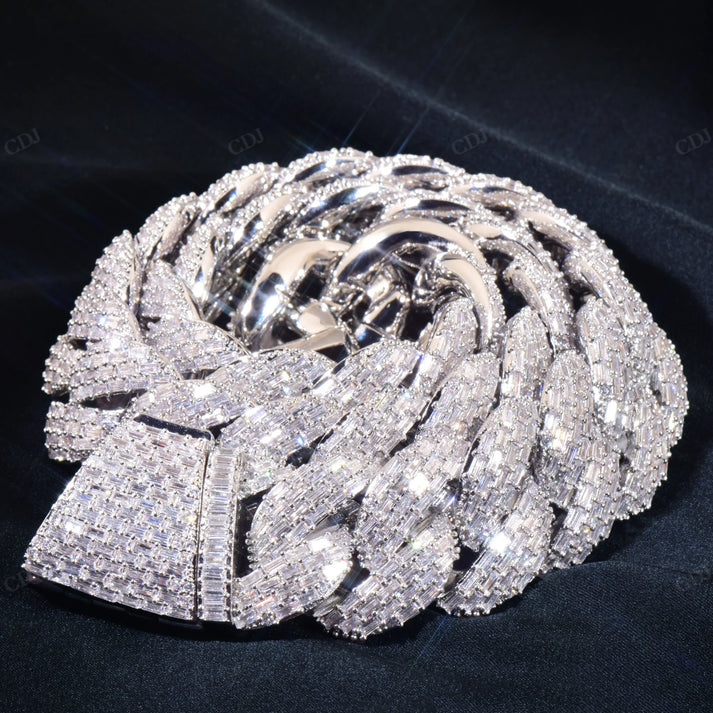 23mm Clustered Baguette Diamond Cuban Link Chain hip hop jewelry CustomDiamJewel
