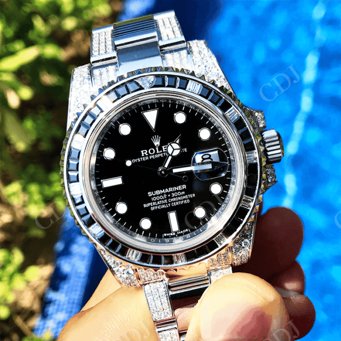 Wholesaler Price Black White Diamond Rolex Watch customdiamjewel