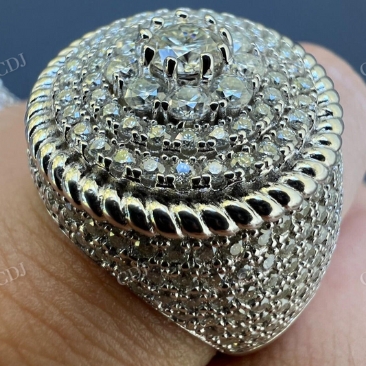 Round Moissanite Pinky Hip Hop Big Ring  customdiamjewel   