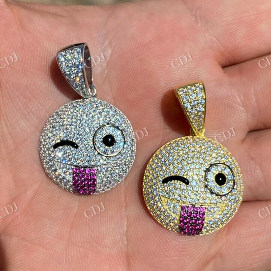 Iced Wink Smiley Face Emoji Diamond Pendant  customdiamjewel   