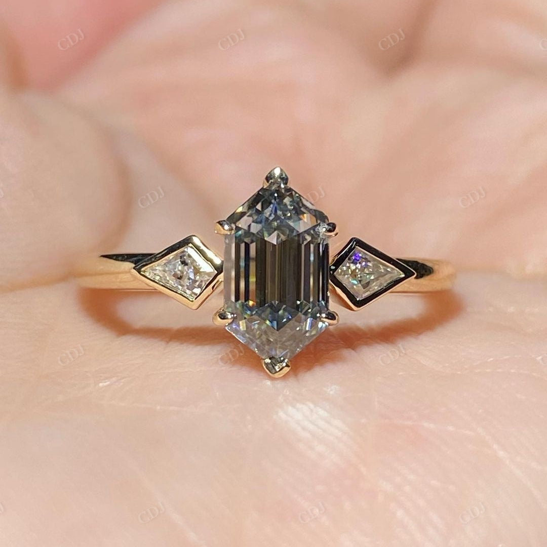 Vintage Hexagon Cut Moissanite Three Stone Ring