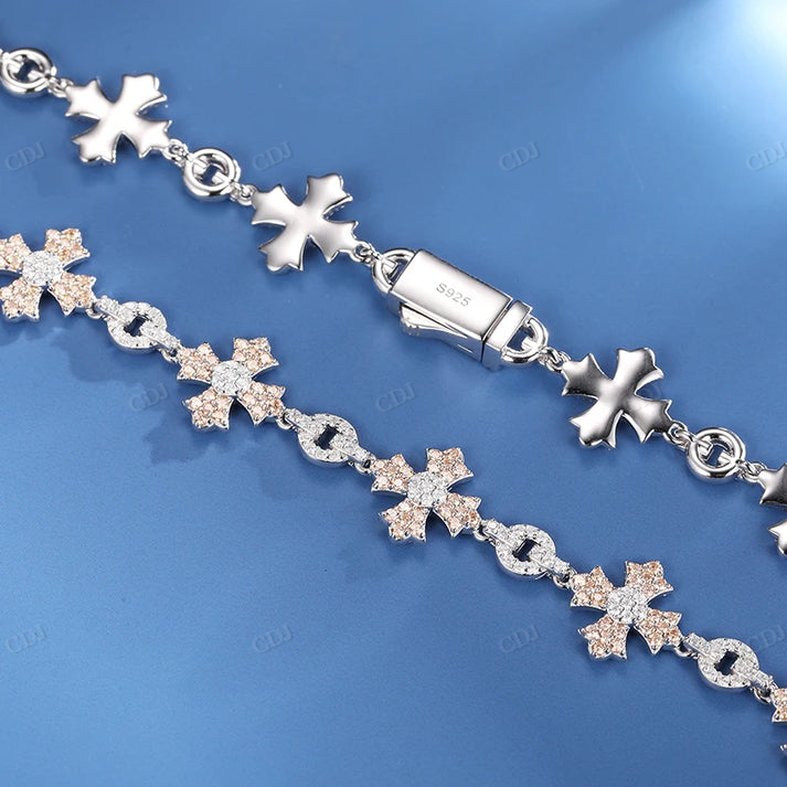 12mm S925 Round Moissanite Flared Cross Link Chain hip hop jewelry CustomDiamJewel