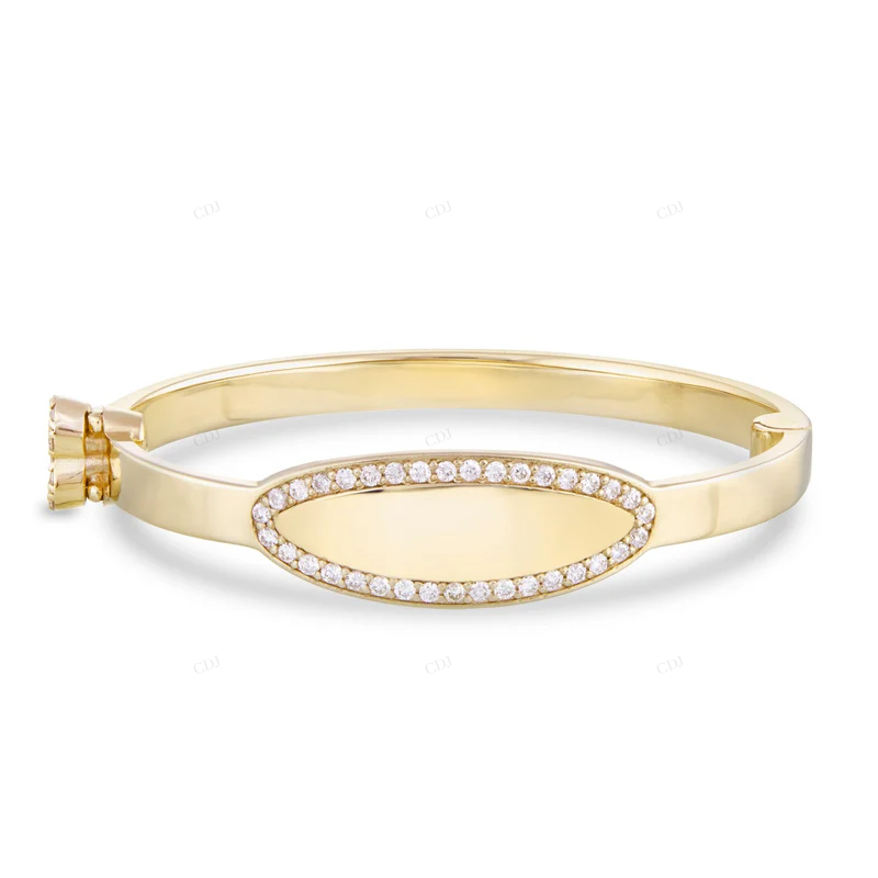 14K Gold Engravable Diamond Oval Baby Bangle Bracelet CustomDiamJewel
