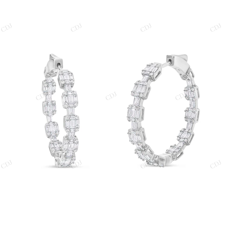 2.67ct Moissanite Baguette Inside Out Hoops Stud earrings CustomDiamJewel