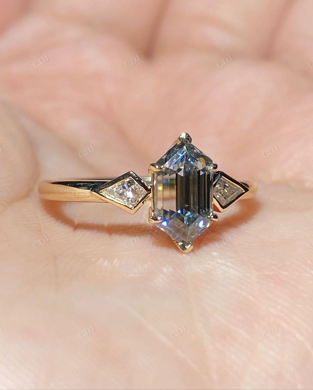 Vintage Hexagon Cut Moissanite Three Stone Ring