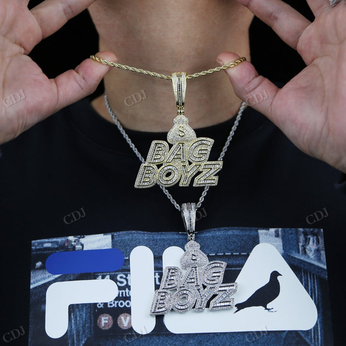 Baguette Moissanite Diamond Letter Bag Boyz Pendant hip hop jewelry CustomDiamJewel