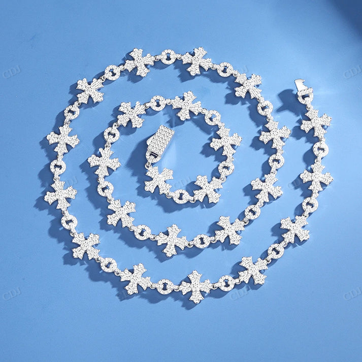 12mm S925 Round Moissanite Flared Cross Link Chain hip hop jewelry CustomDiamJewel