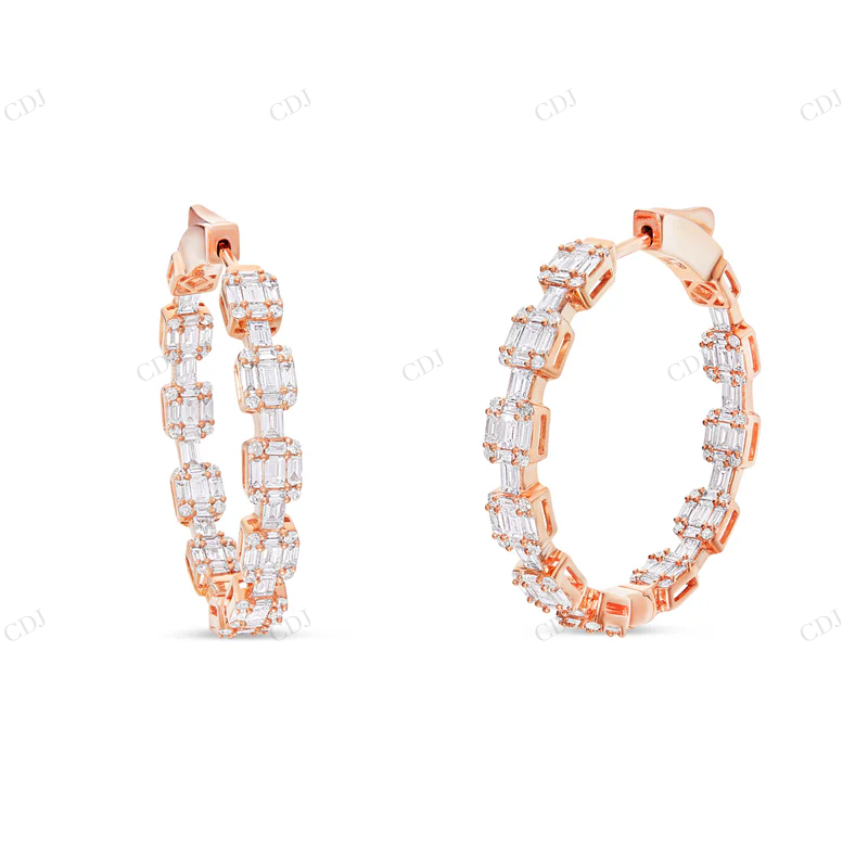 2.67ct Moissanite Baguette Inside Out Hoops Stud earrings CustomDiamJewel