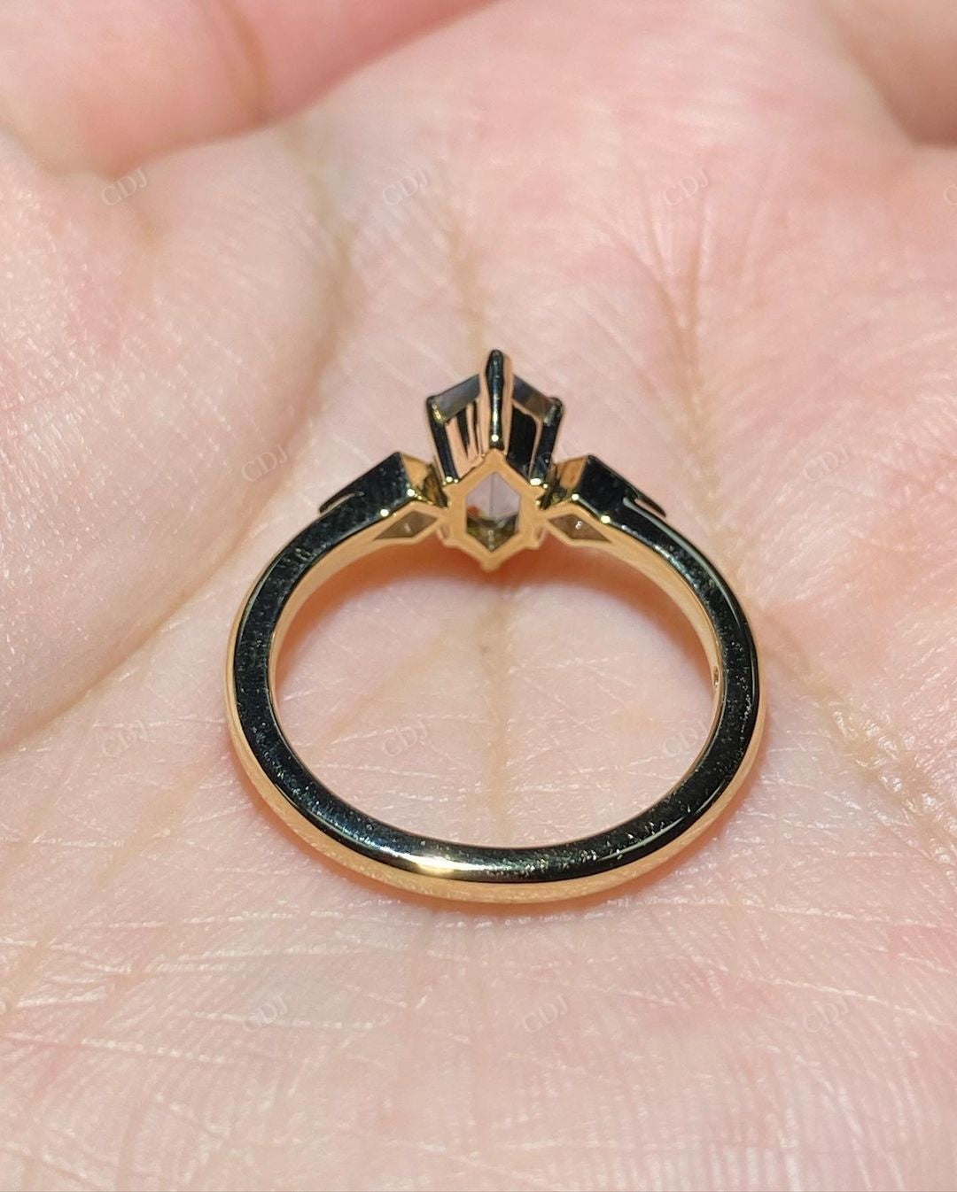 Vintage Hexagon Cut Moissanite Three Stone Ring