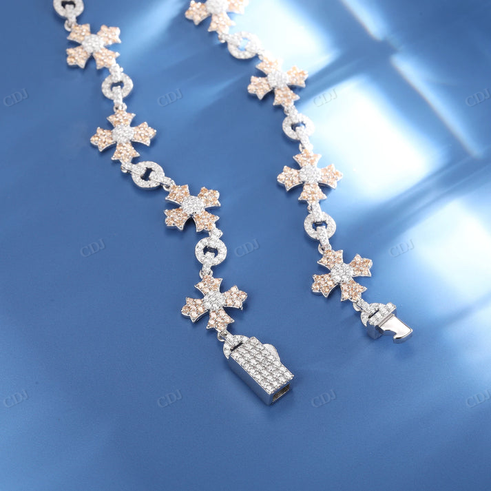 12mm S925 Round Moissanite Flared Cross Link Chain hip hop jewelry CustomDiamJewel